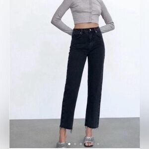 ZARA Black Denim High Waisted Ankle Jeans- Size 0